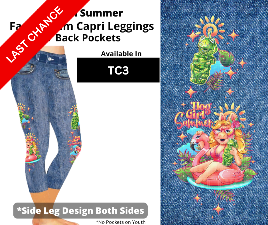 Hog Girl Summer Capri Faux Denim w/ Side Leg Designs