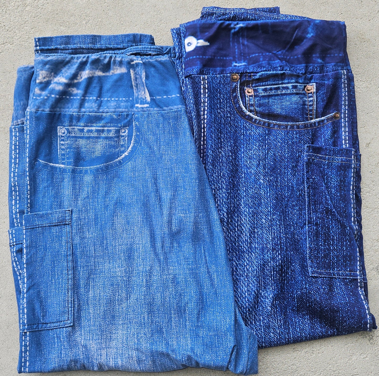 Blue & Black Faux Denim leggings with pockets