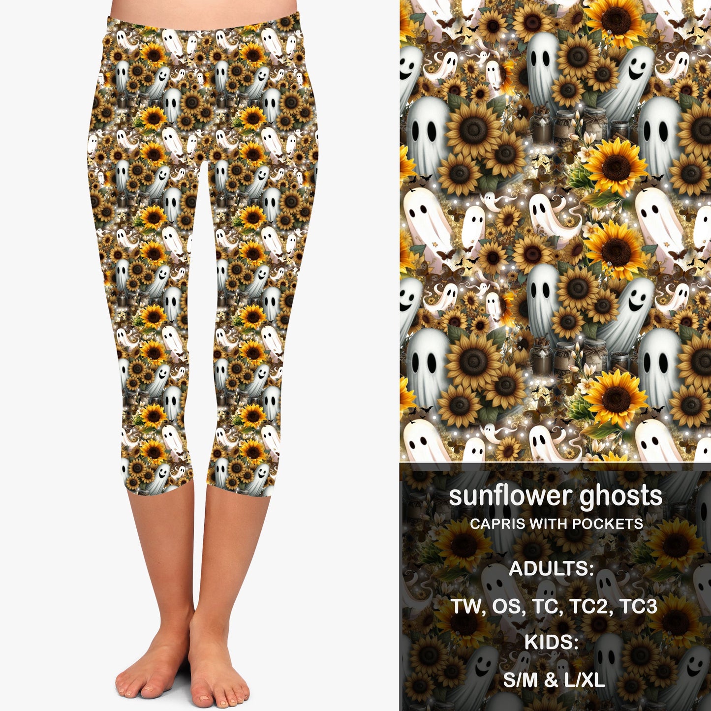 SUNFLOWER GHOST - Leggings & Capris with Pockets Preorder Closes 7/31