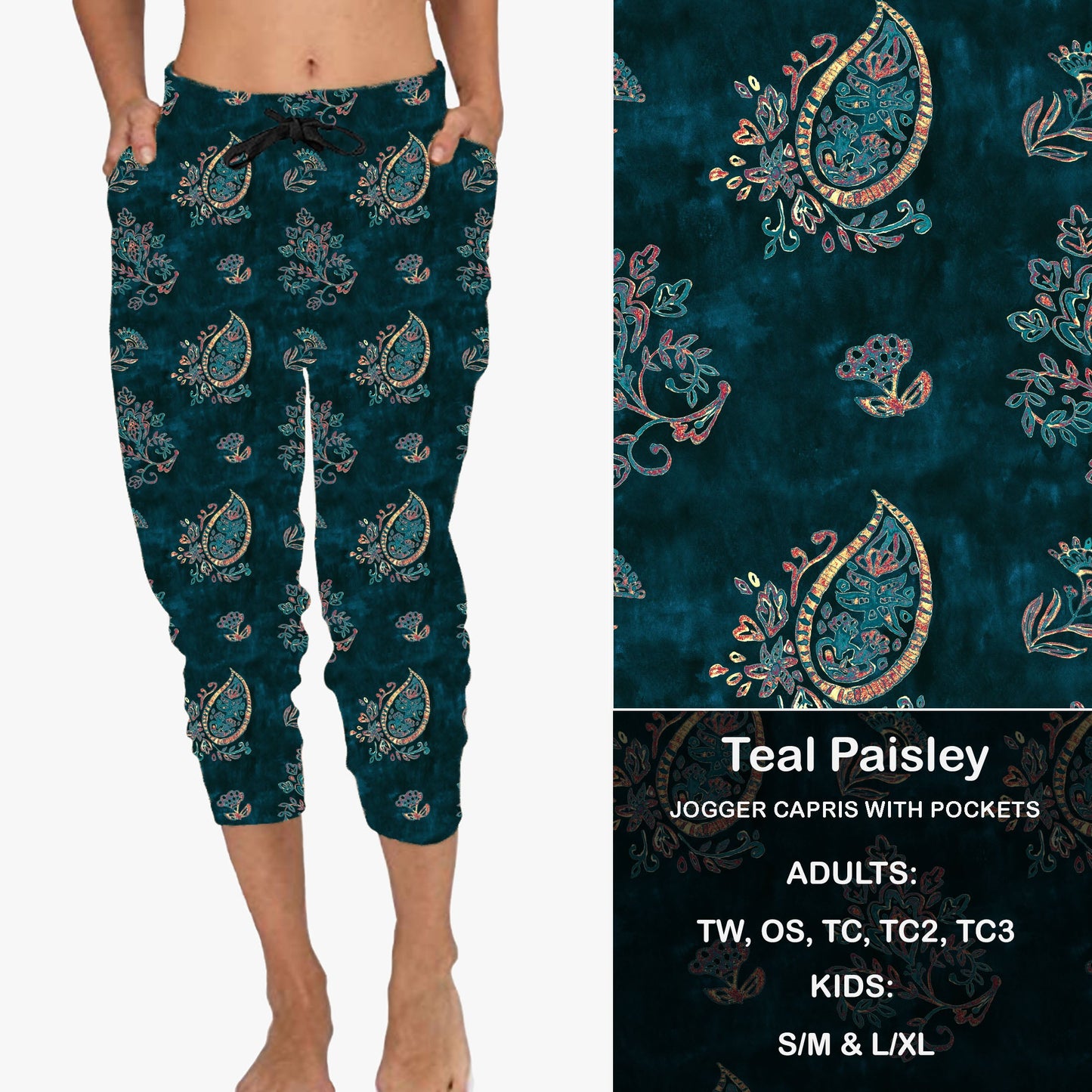 Teal Paisley - Full & Capri Joggers Preorder Closes 2/23