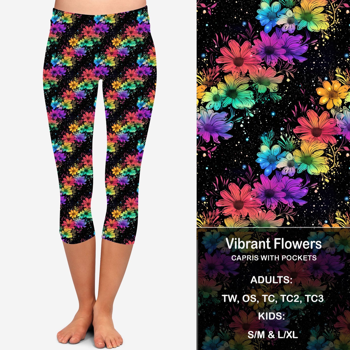 Vibrant Flowers Leggings & Capris with Pockets Preorder Closes 2/23