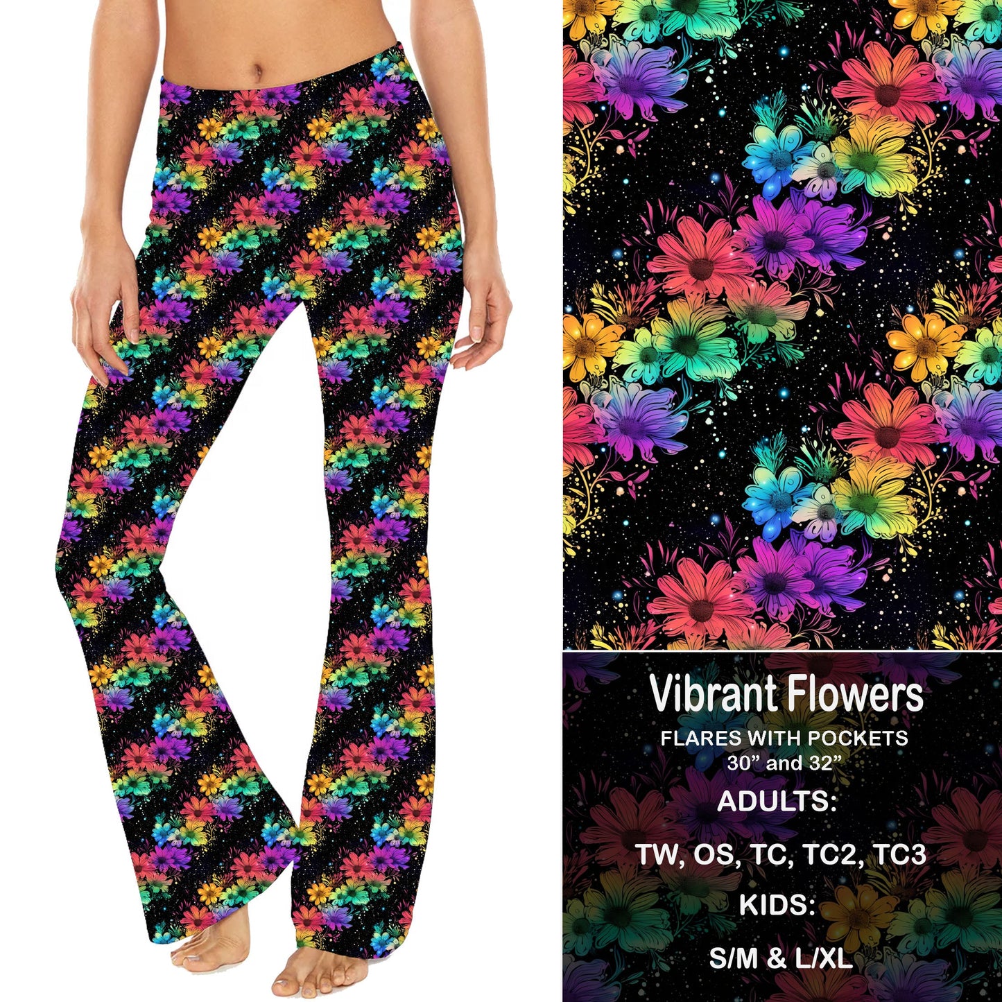 Vibrant Flowers - Yoga Flares with Pockets Preorder Closes 2/23
