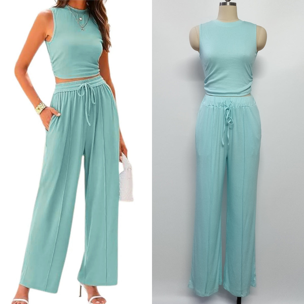 Ribbed Knit cropped tank + drawstring set - Week of 7.7R