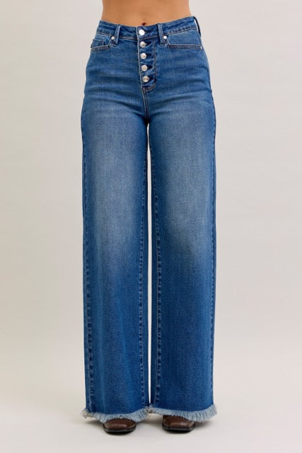 Karla High Waist Column Straight Button-Fly & Back Welt Pkts