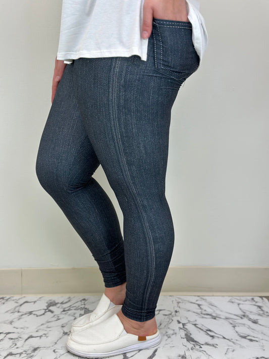 Black Denim Leggings w/ Butt Pockets