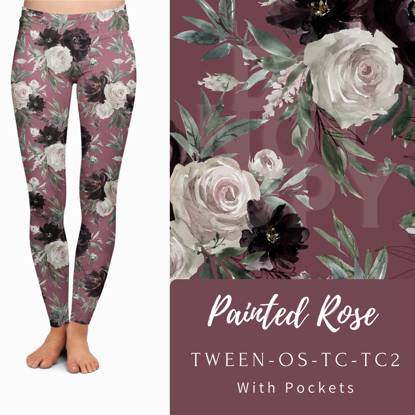 Painted Rose - Leggings with Pockets