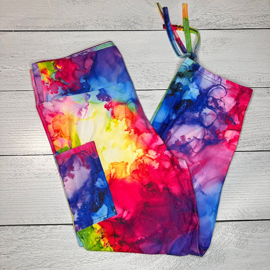 Alcohol Ink Ruched Cuff Capris with Side Pockets