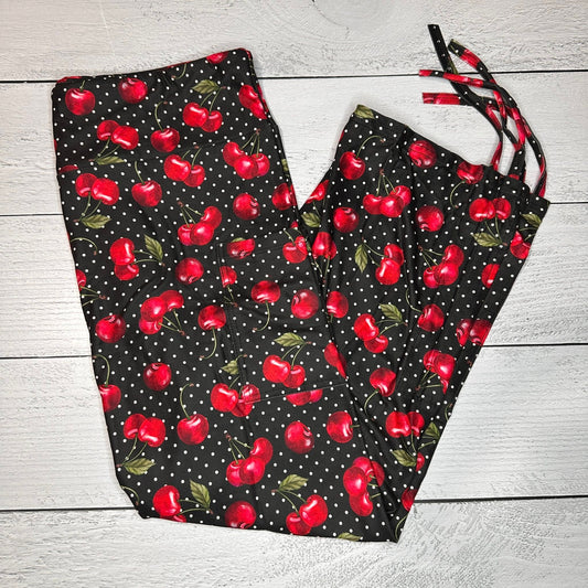 Cherries Ruched Cuff Capris with Side Pockets