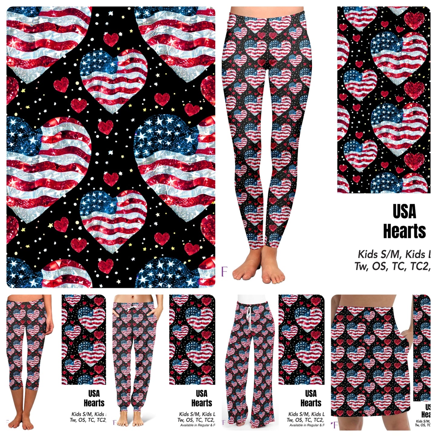 USA hearts capris and shorts with pockets