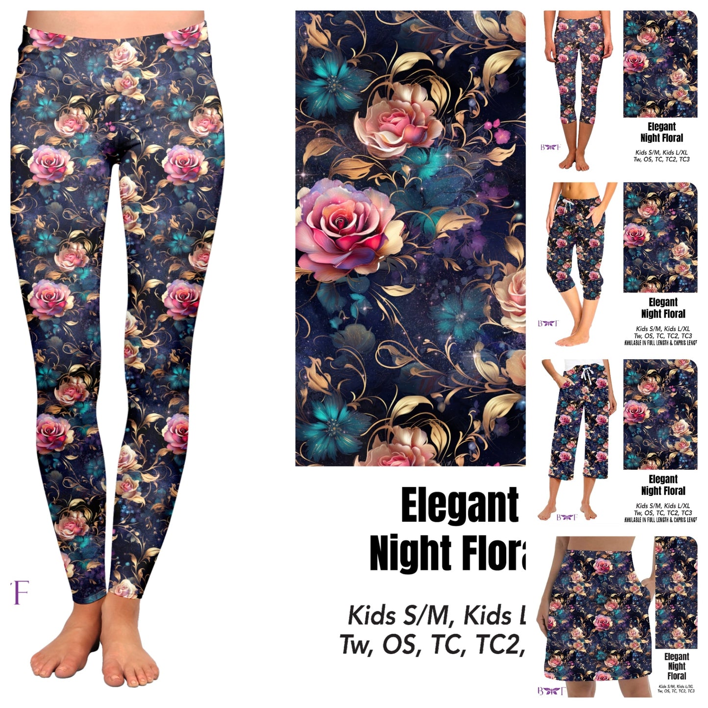 Elegant Night Floral leggings with pockets