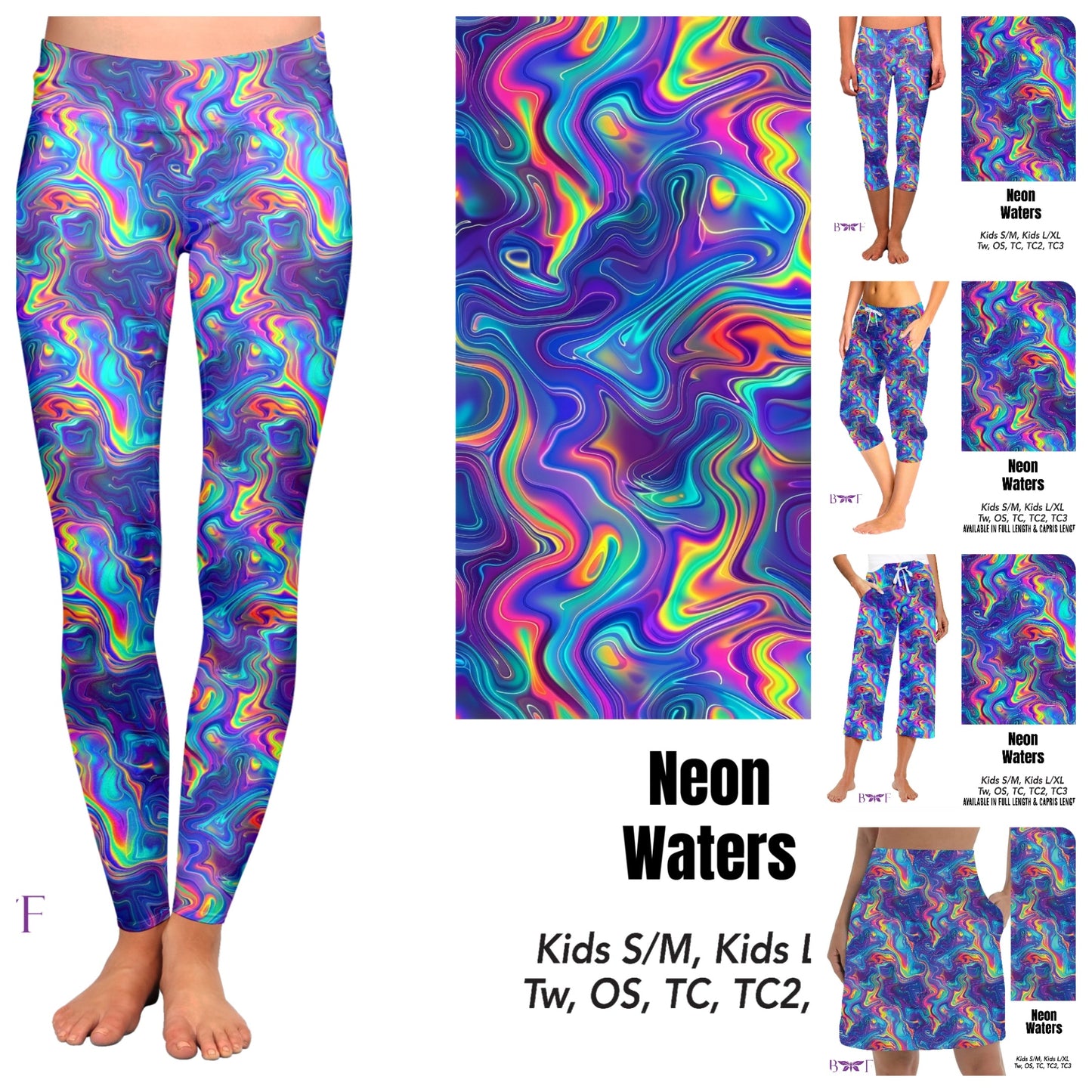 Neon Waters leggings and capris with pockets