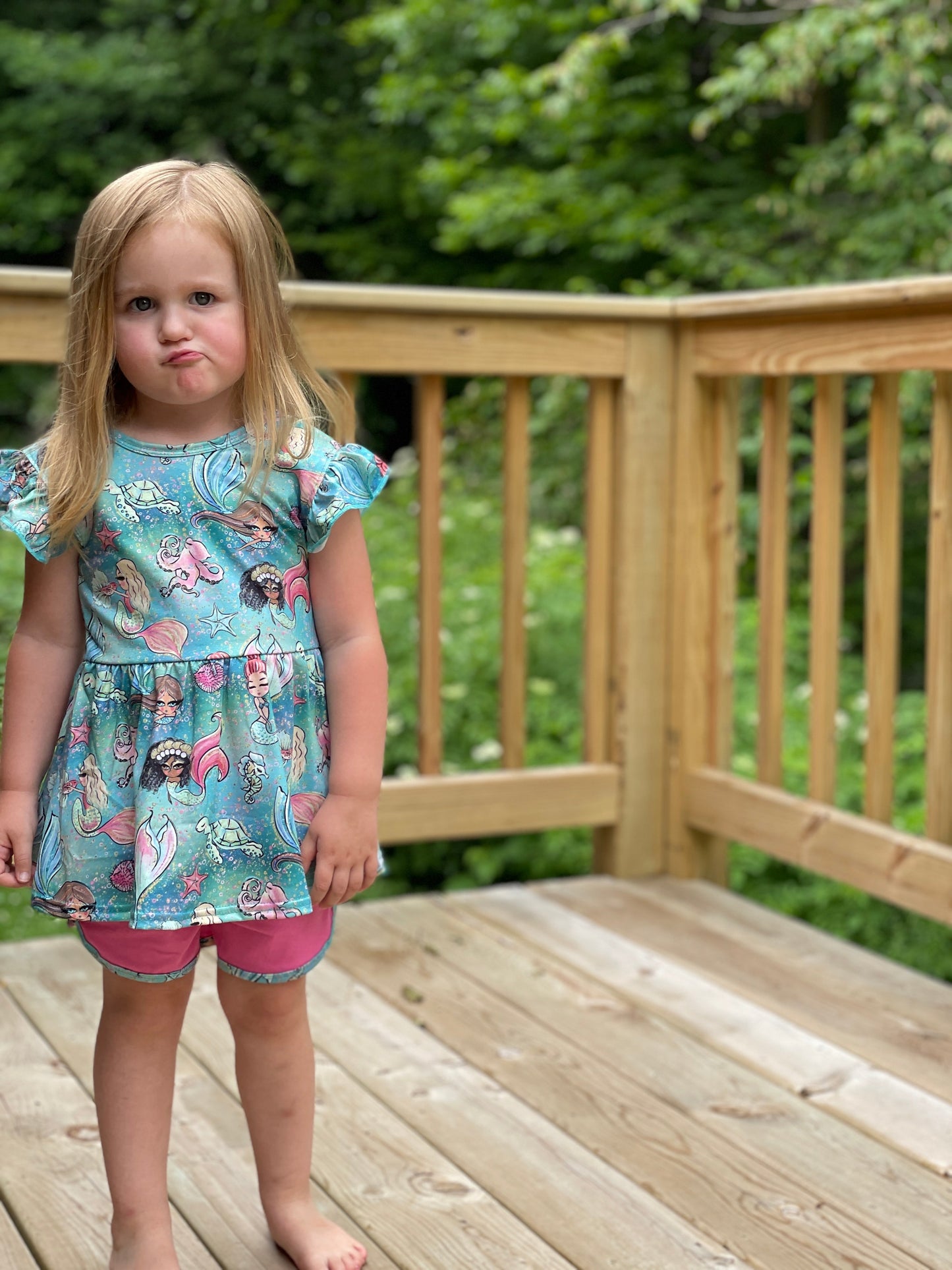 Mermaid Print Flutter Sleeve Peplum Set