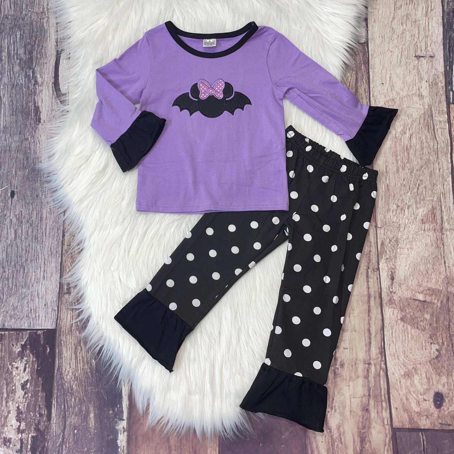 Embroidered Mouse Halloween Bat Girl's Loungewear Set