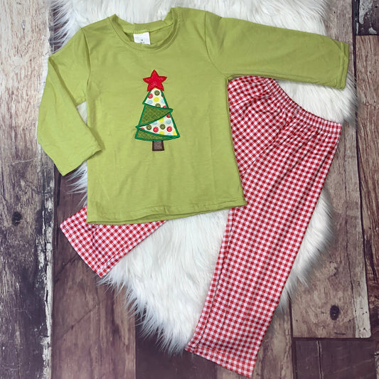 Embroidered Christmas Tree Star Boy's Top & Pants Set