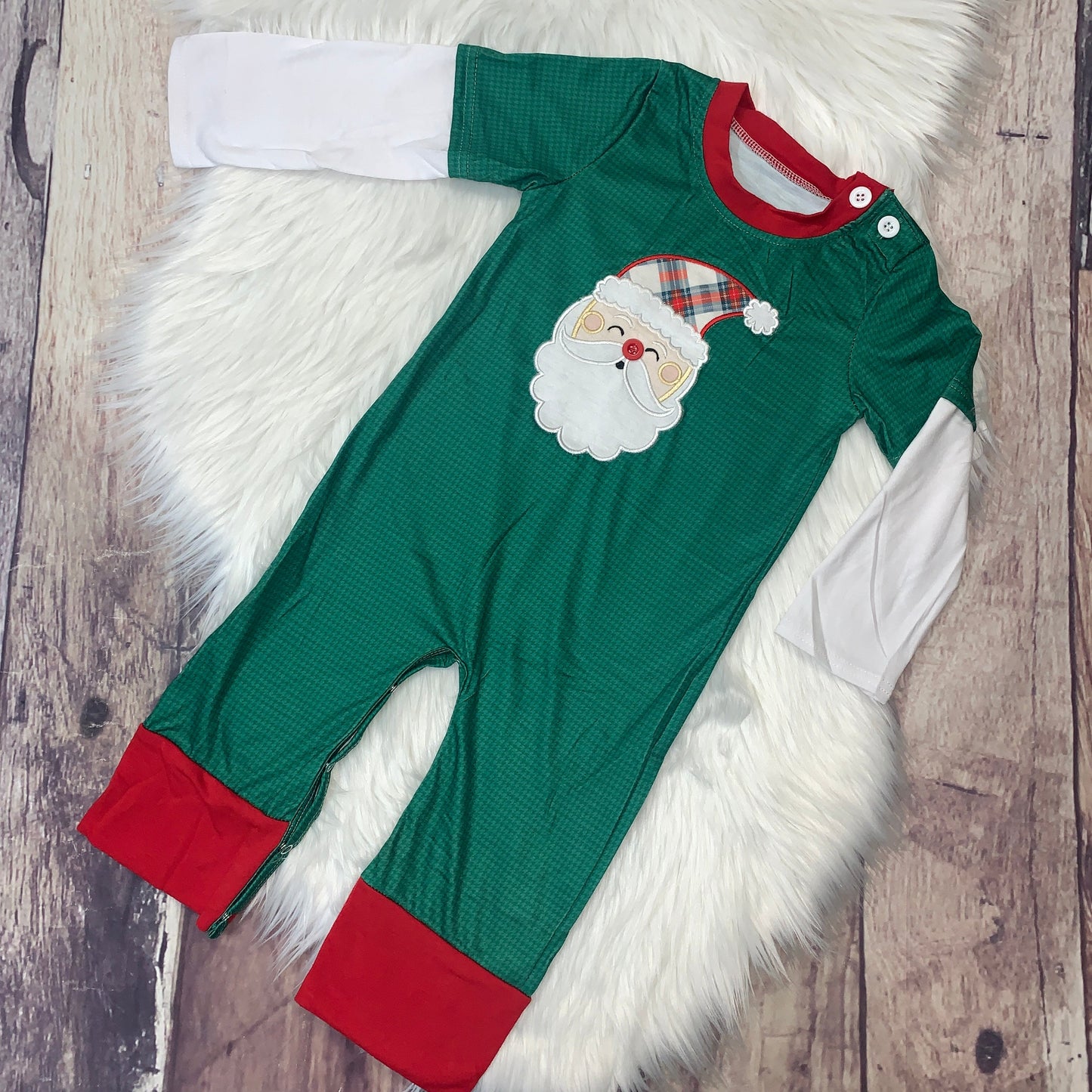 Green Embroidered Santa Romper