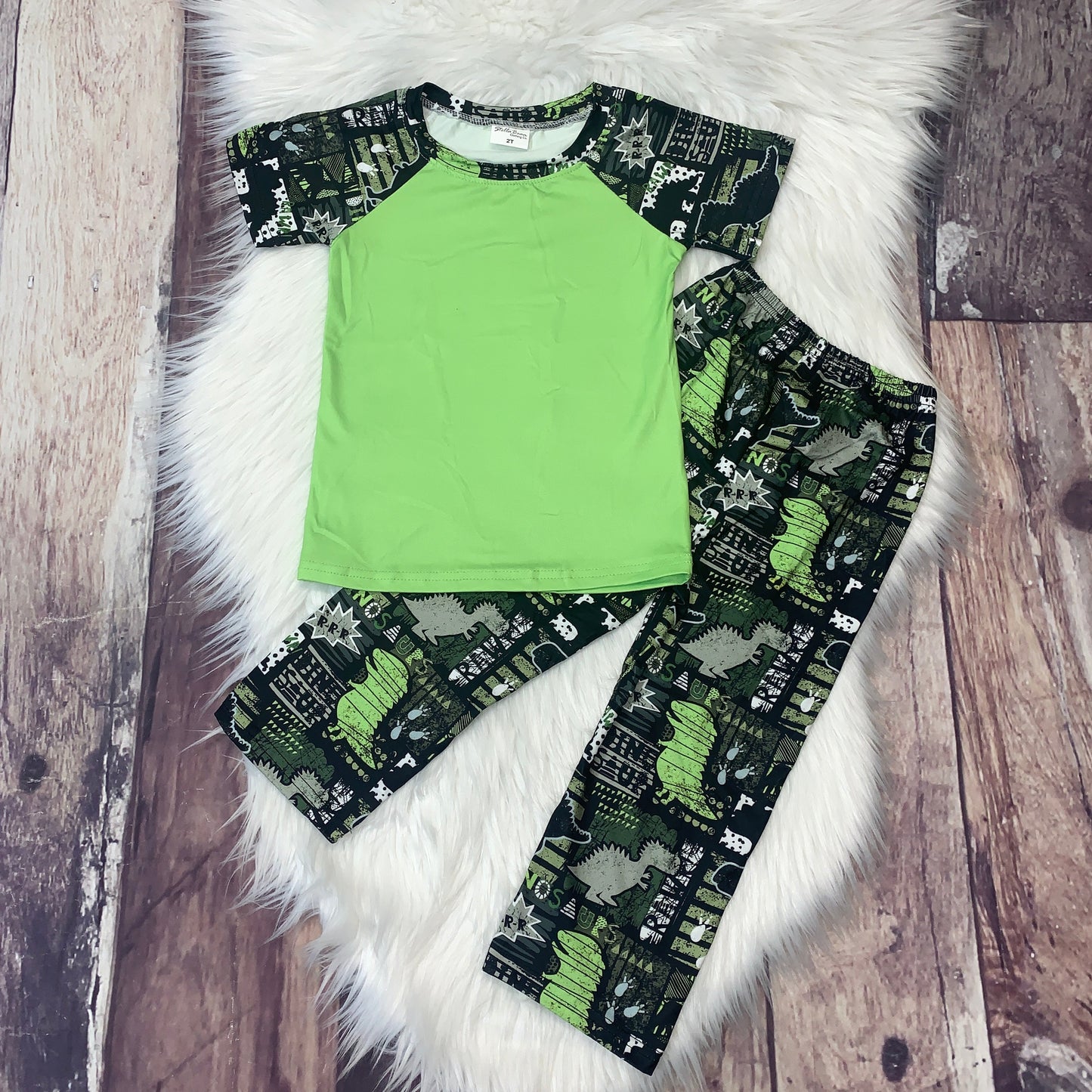 Neon Green Dino Sibling Loungewear Set
