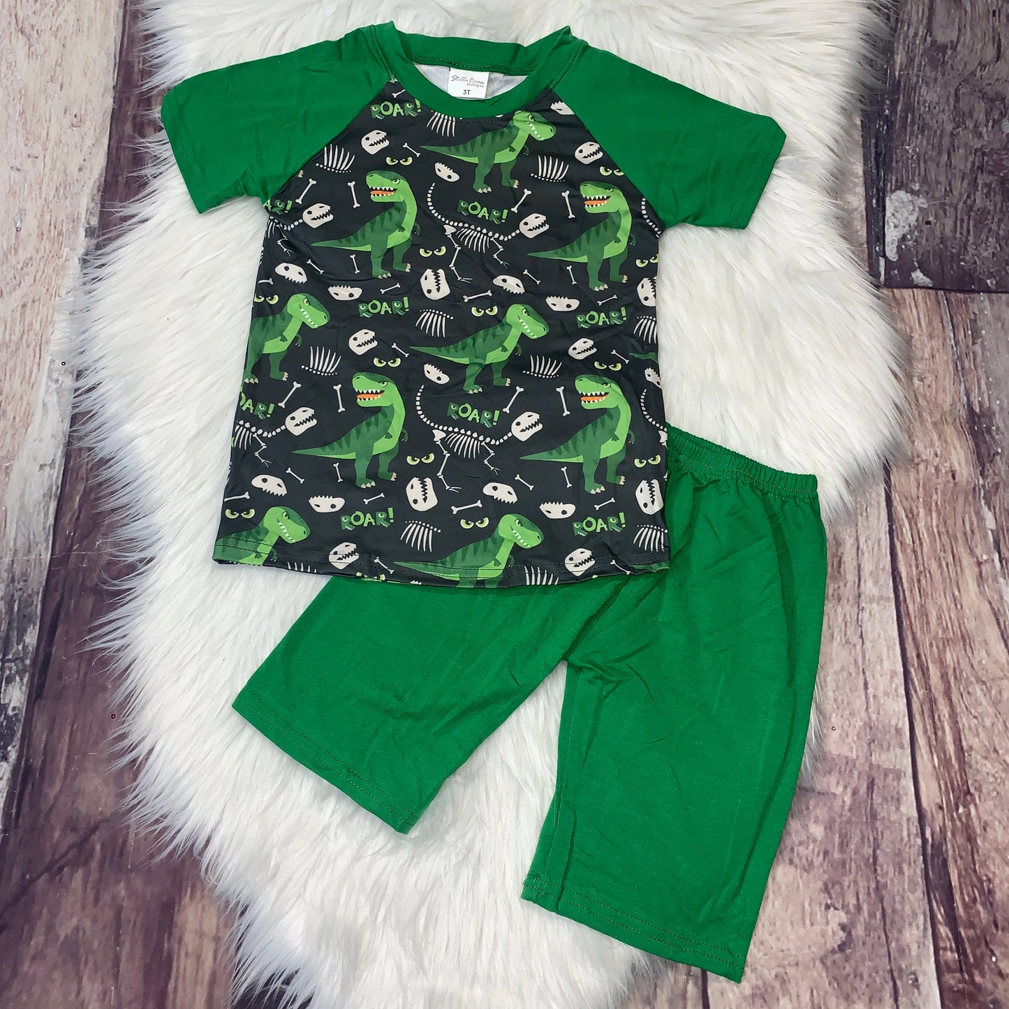 Green Dinosaur Printed Tee and Short Set