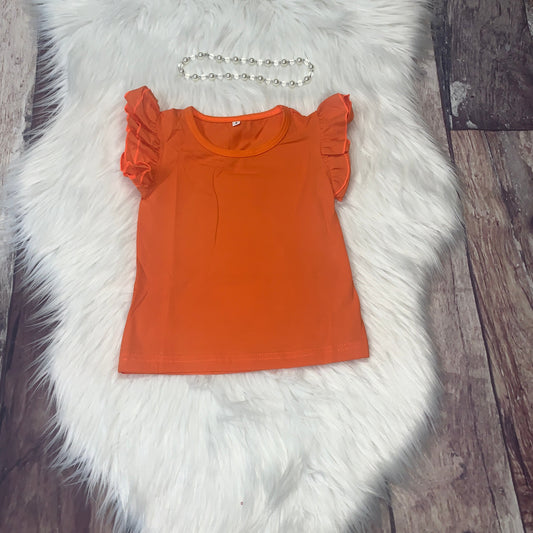 Solid Orange Knit Cotton Short Flutter Sleeve Tee