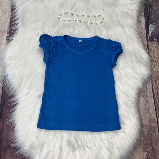 Solid Blue Knit Cotton Short Sleeve Tee