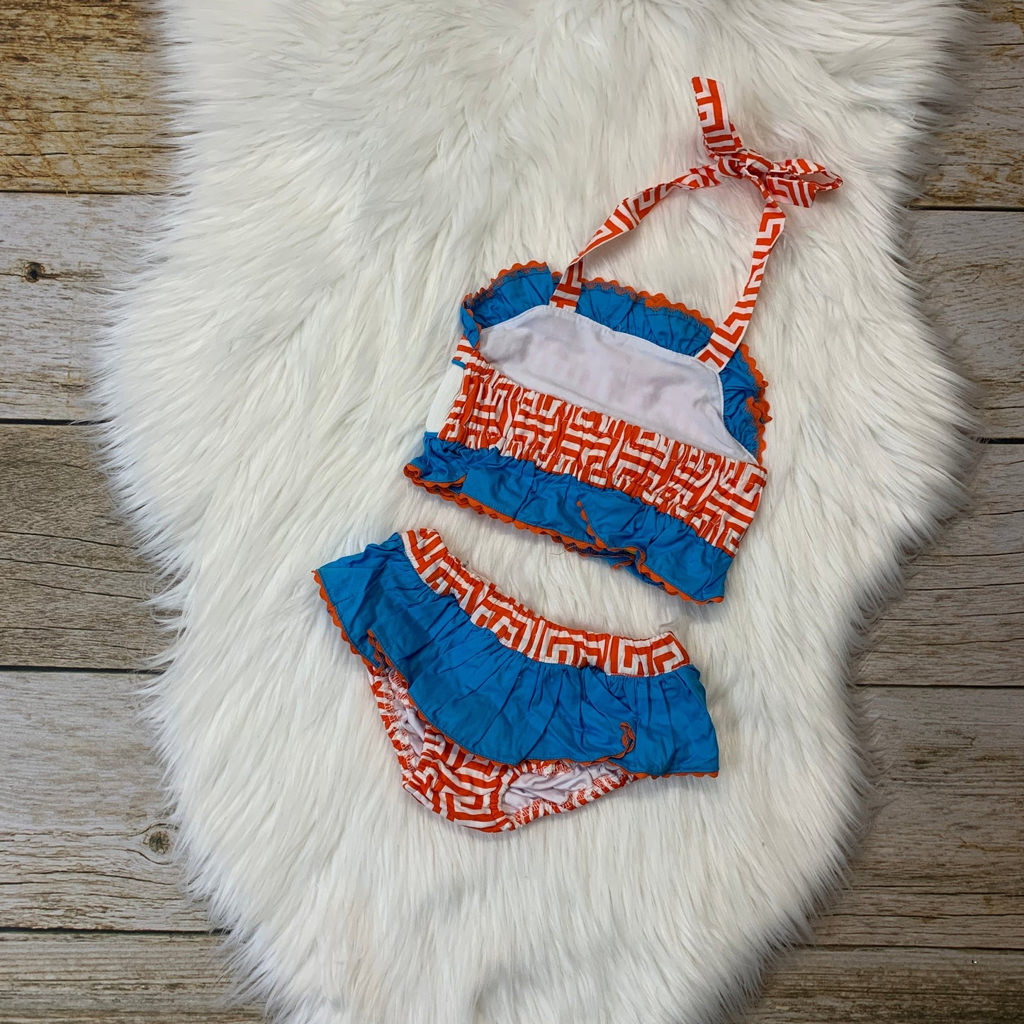 Babeeni Orange & Blue Girl's Colorful Fish Smock Swimwear