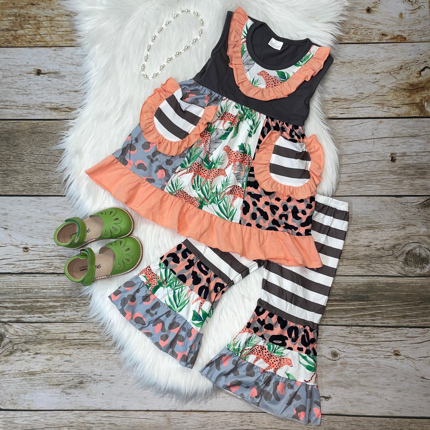 Peach Leopard Printed Pocket Tunic and Flare Pant