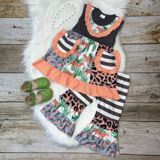 Peach Leopard Printed Pocket Tunic and Flare Pant