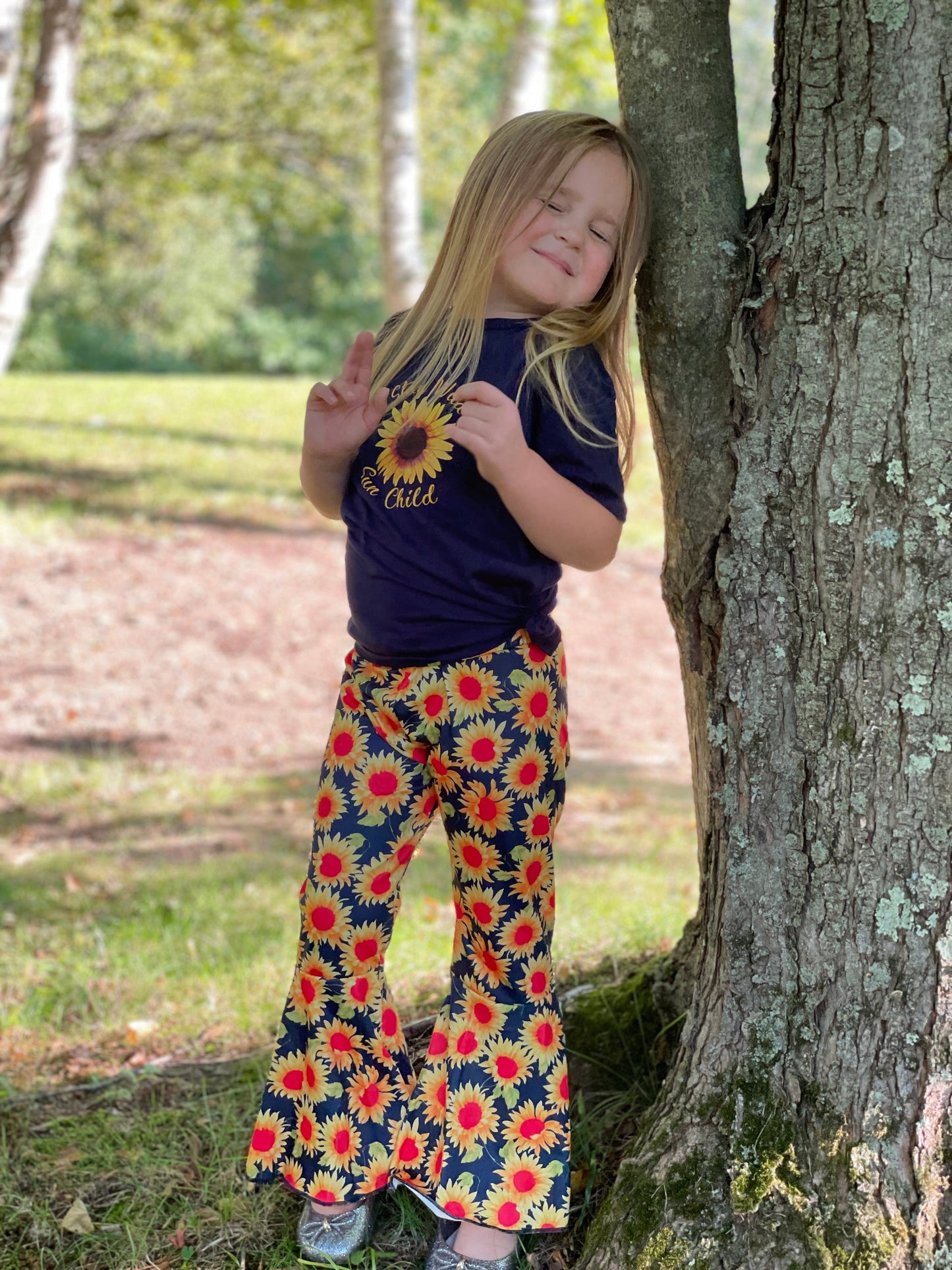 Stay Wild Sun Child Sunflower Graphic Tee and Bell Pants