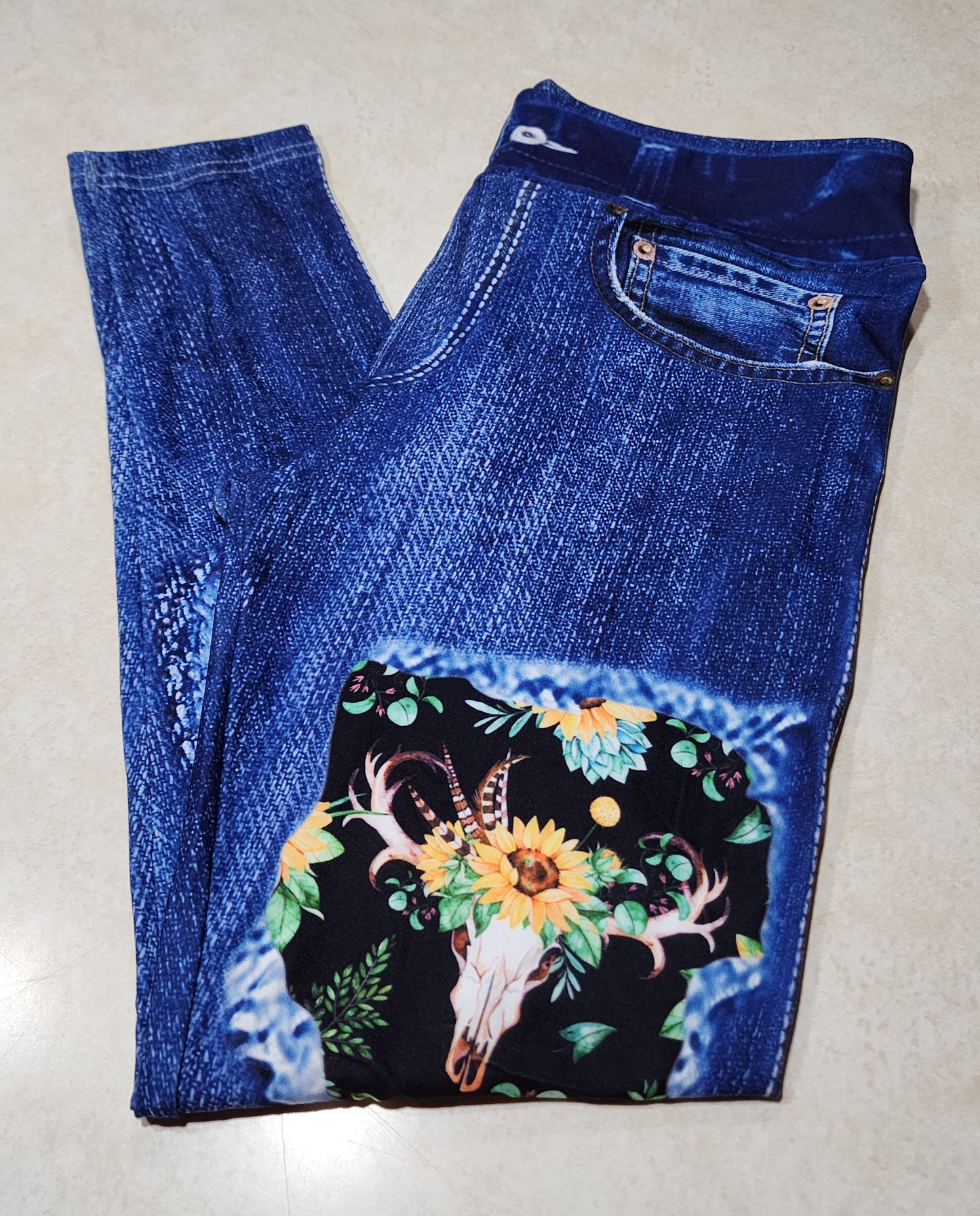 Sunflower Bones Faux Denim Full Length