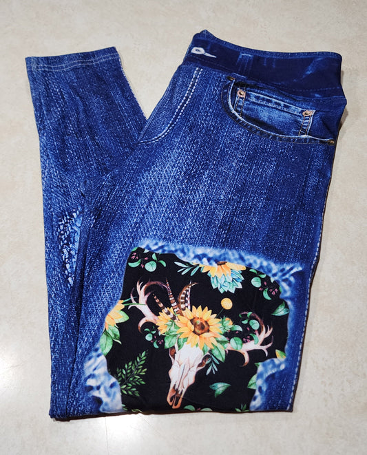 Sunflower Bones Faux Denim Full Length