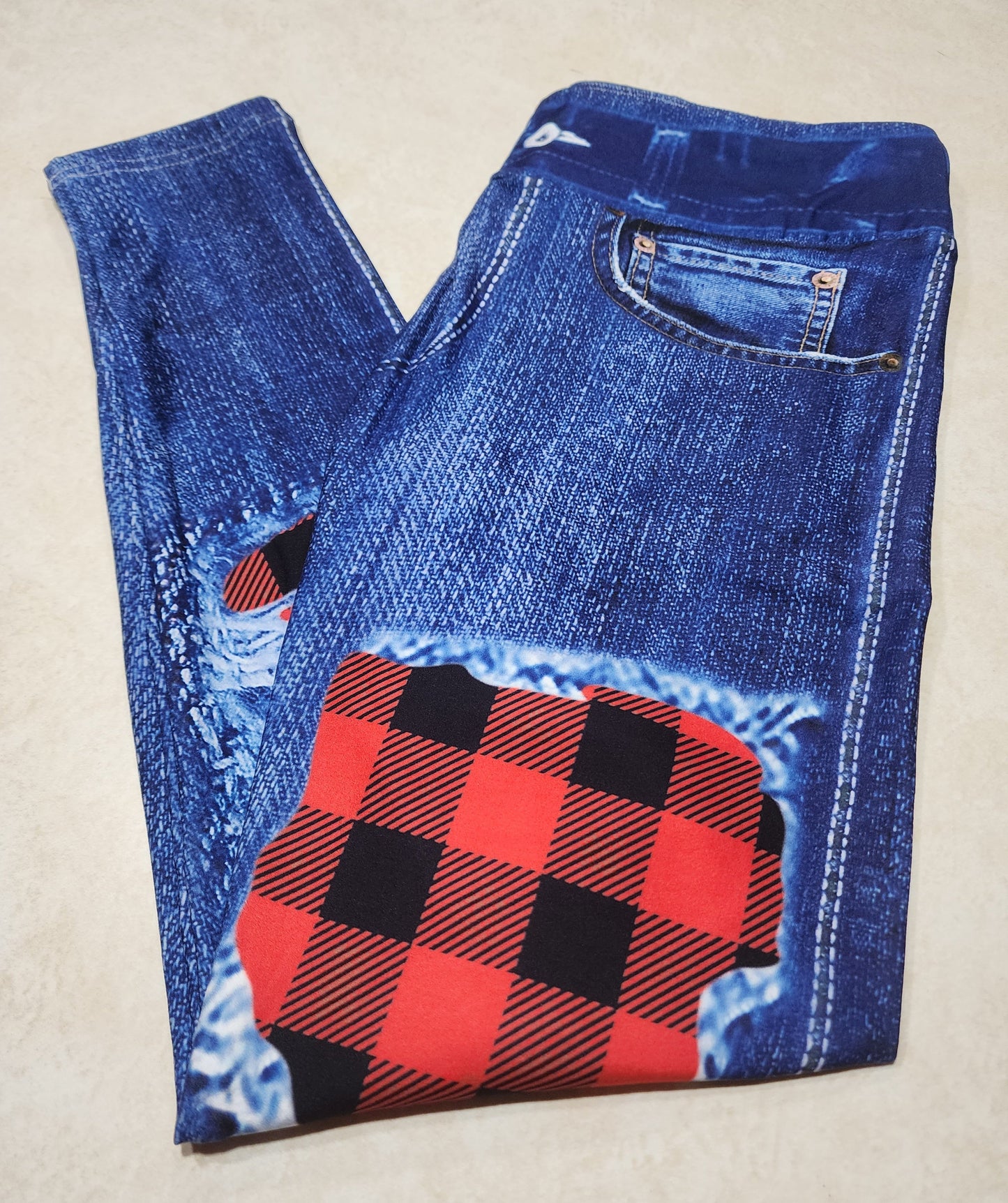 Buffalo Plaid Faux Denim Full Length