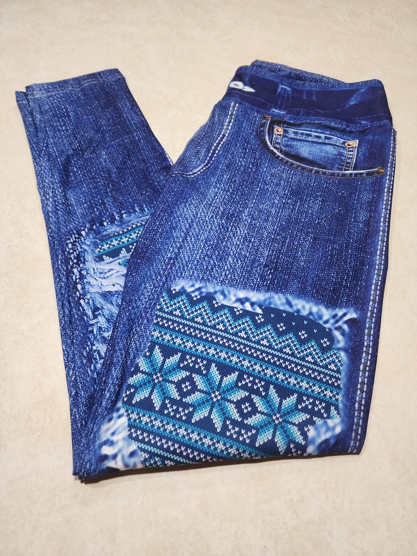 Snow Day Knit Faux Denim Full Length