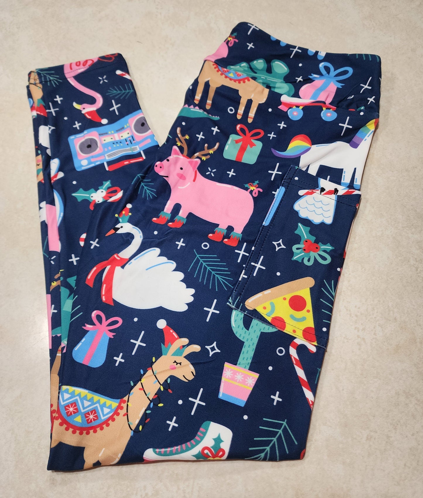 Jolly Flamingo Friends Full Length Leggings w/ Pockets