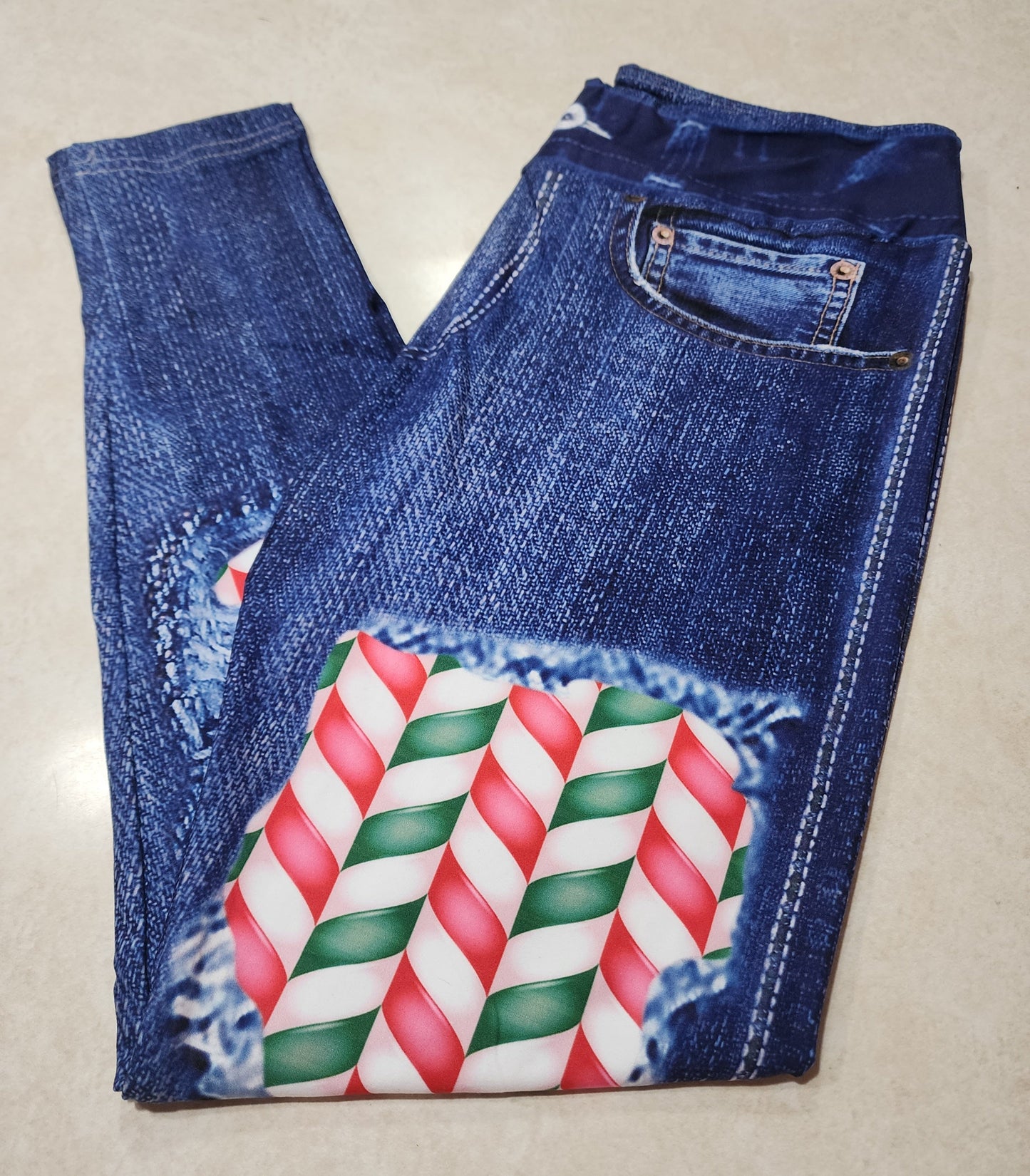 Candy Cane Stripes Faux Denim Full Length