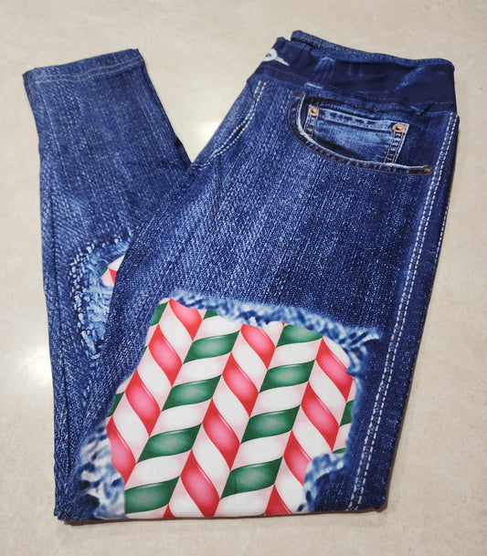 Candy Cane Stripes Faux Denim Full Length