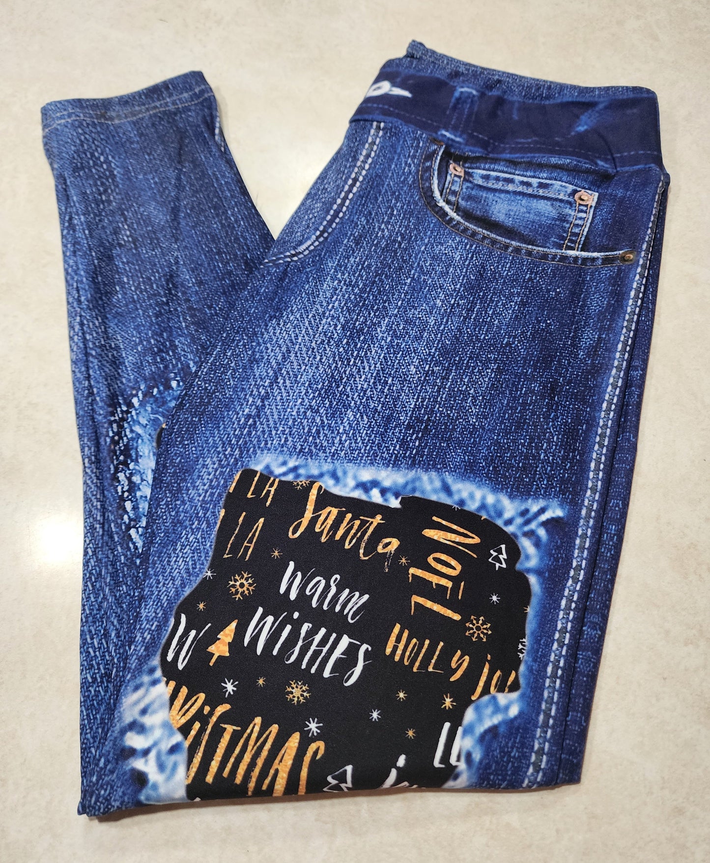 Glitter Holiday Wish Faux Denim Full Length