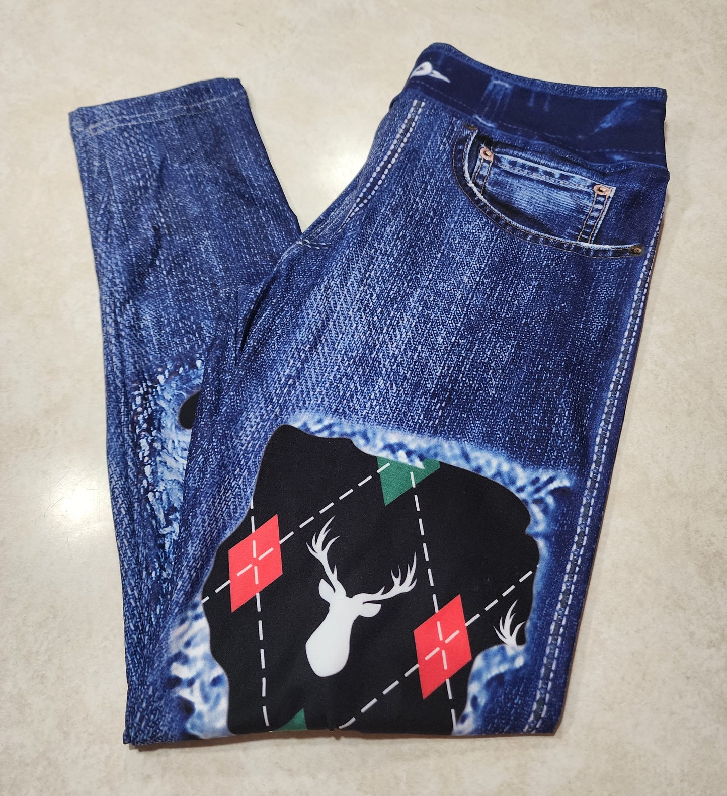 Majestic Stag Argyle Faux Denim Full Length