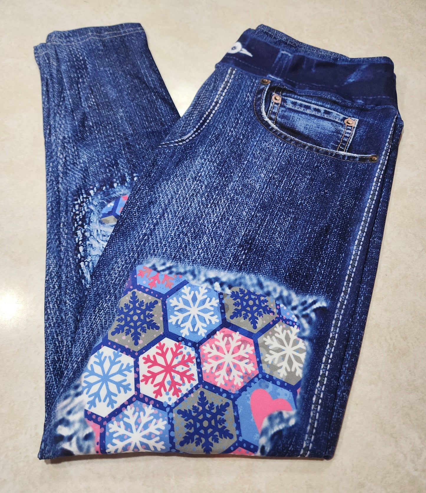 Purple Patchwork Faux Denim Full Length