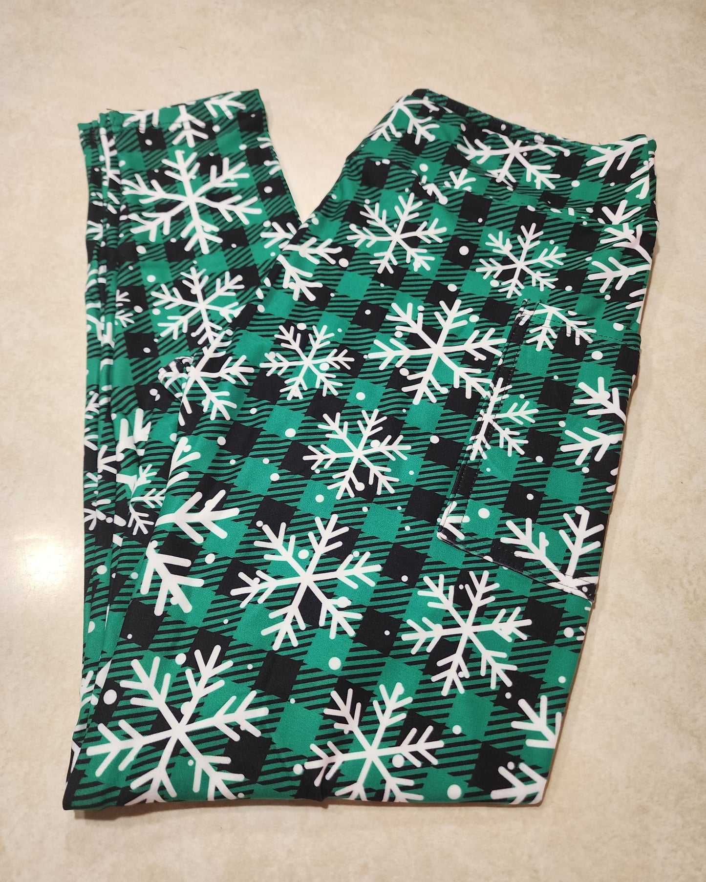 Green Plaid Flurries Full Length Leggings