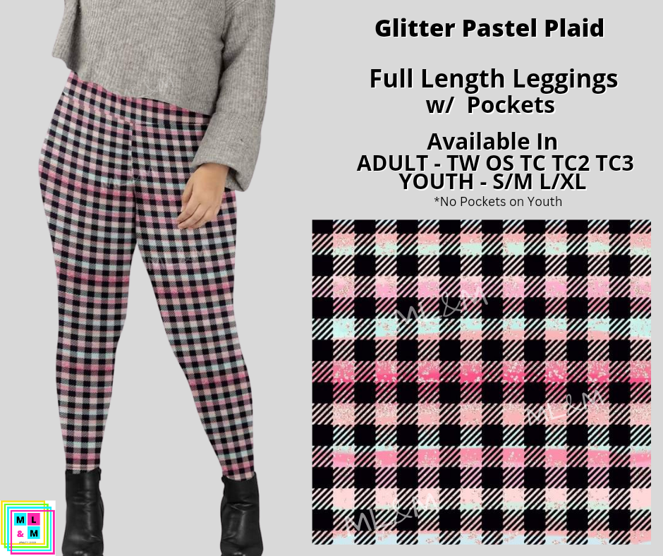 Glitter Pastel Plaid Full Length Leggings