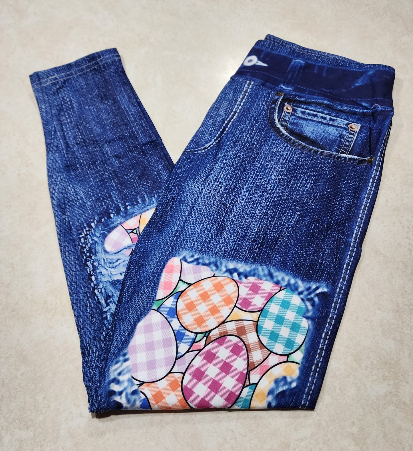 Easter Egg Plaid Faux Denim Full Length