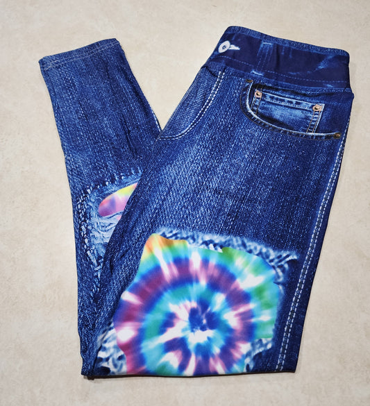 Magenta Magic Tie Dye Faux Denim Full Length