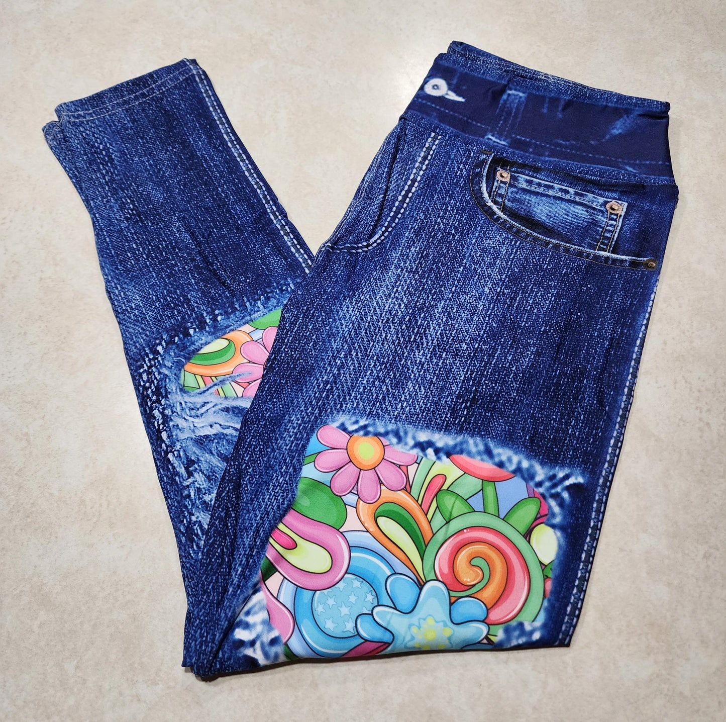 Animated Spring Faux Denim Full Length