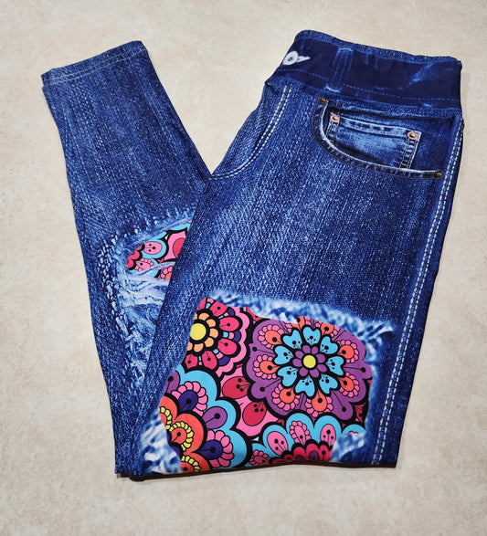 Mandala Blossom Tie Dye Faux Denim Full Length