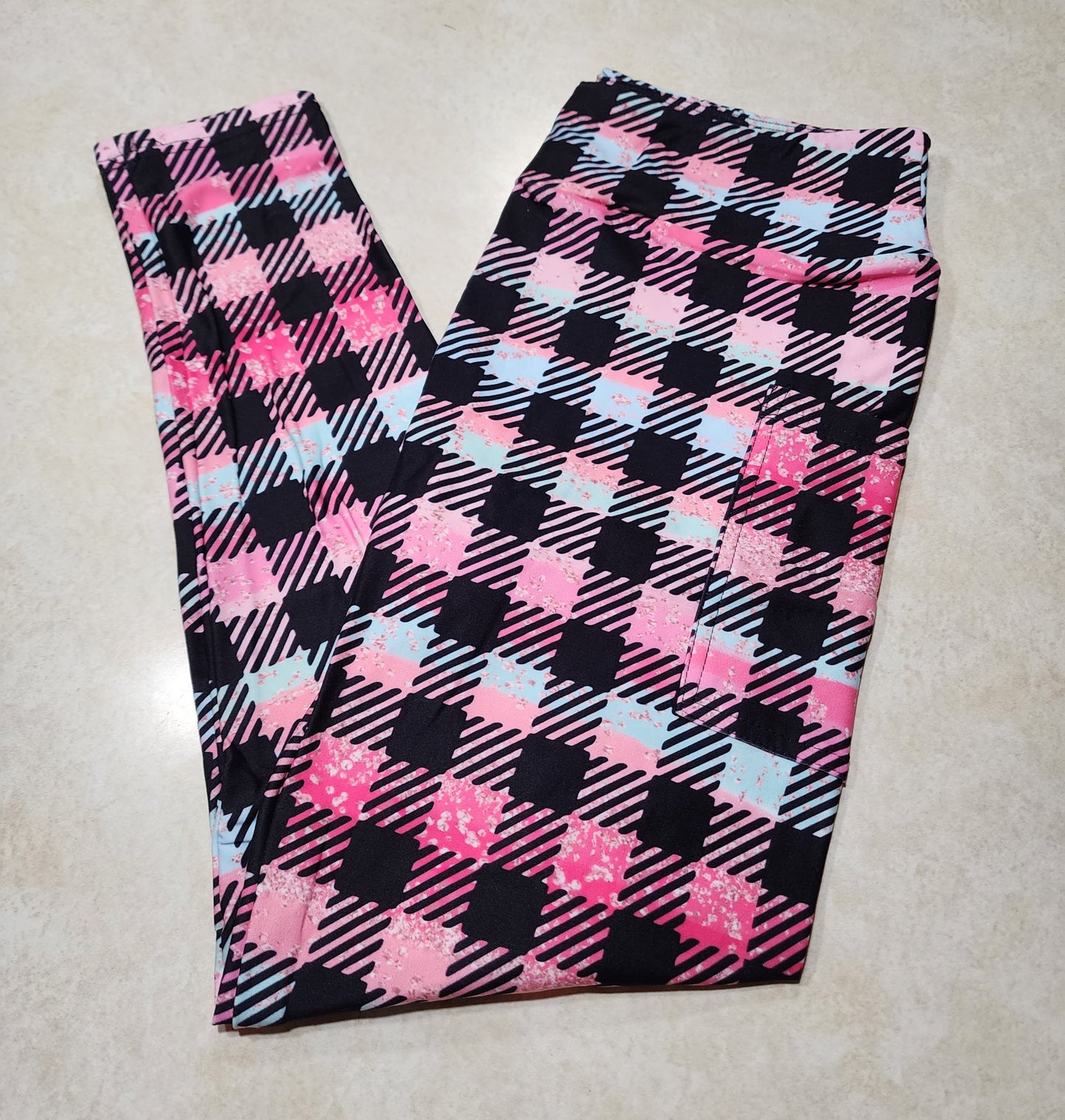 Glitter Pastel Plaid Full Length Leggings