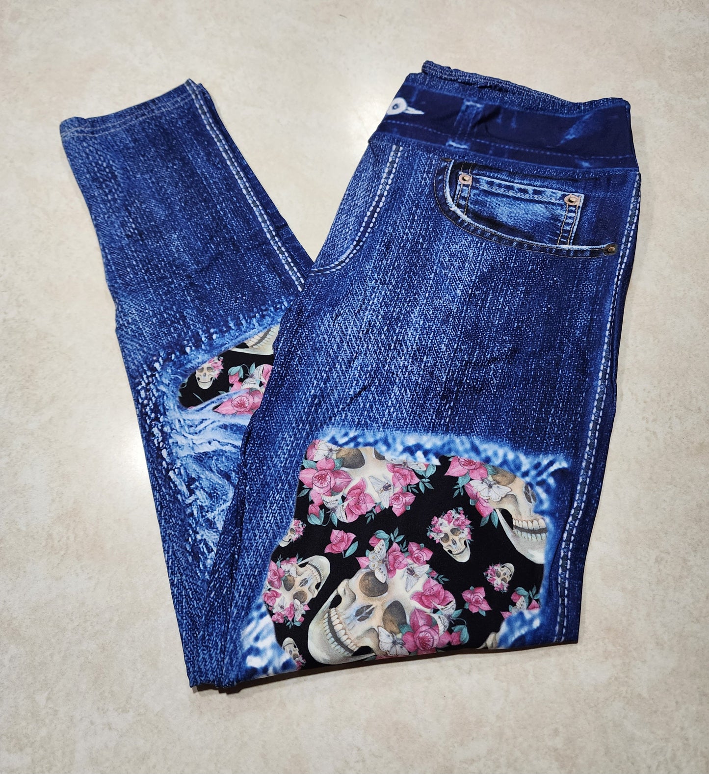Orchid Skulls Faux Denim Full Length
