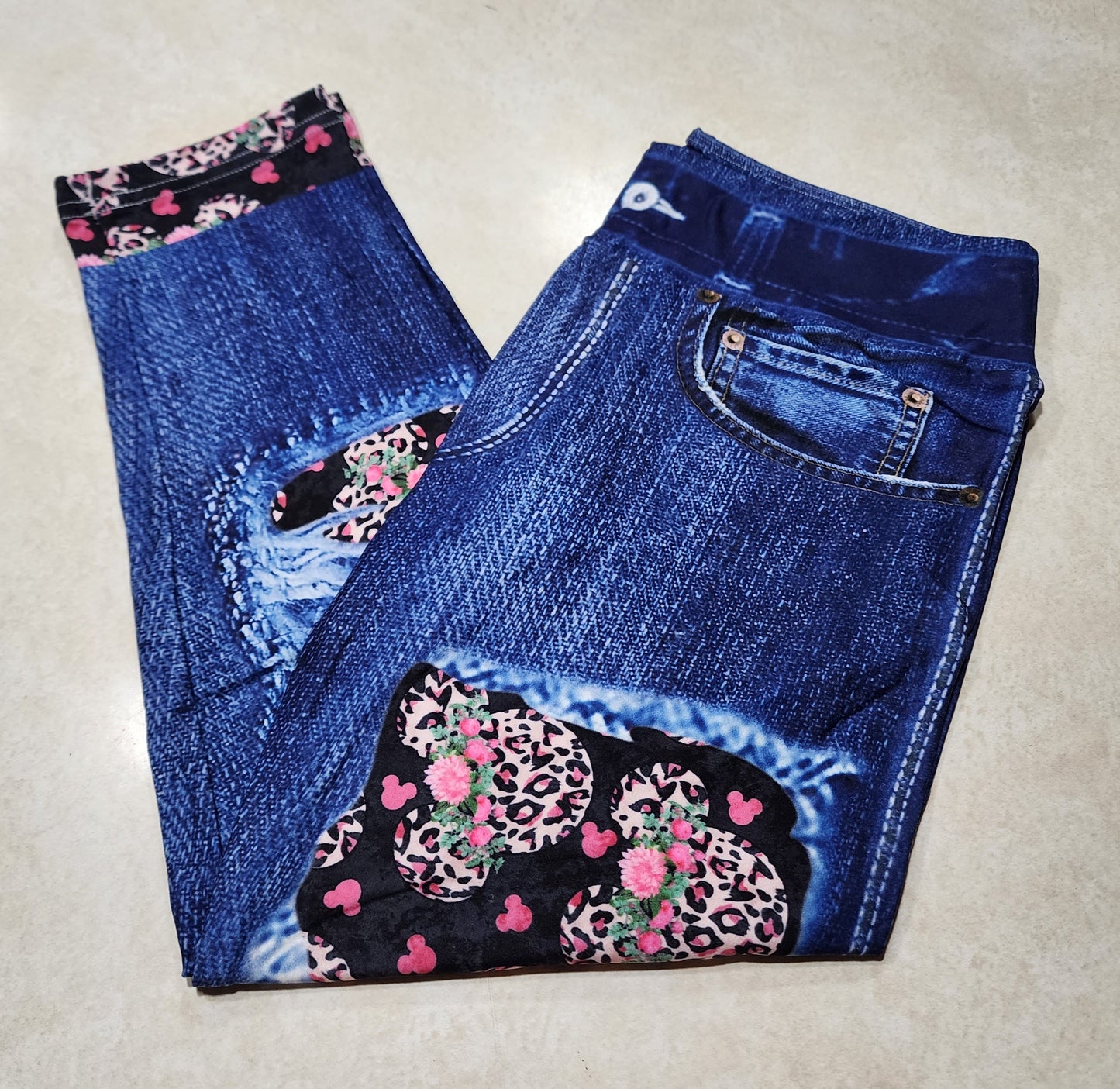 Pink Animal Ears Faux Denim Capris