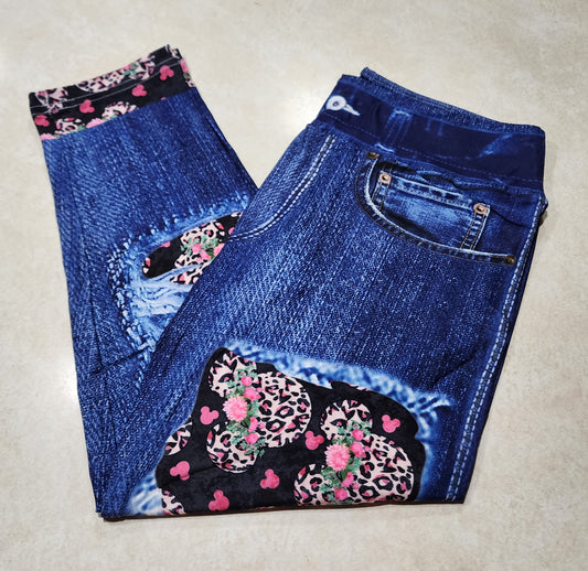 Pink Animal Ears Faux Denim Capris