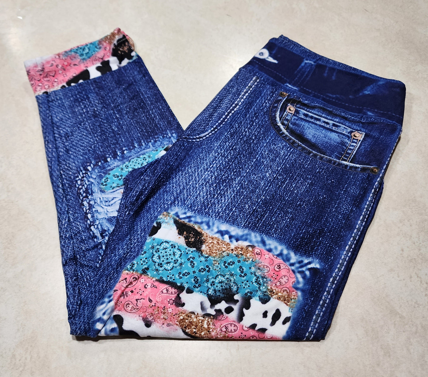 Cutest Cowgirl Faux Denim Capris
