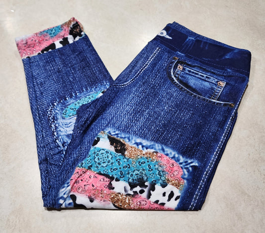 Cutest Cowgirl Faux Denim Capris