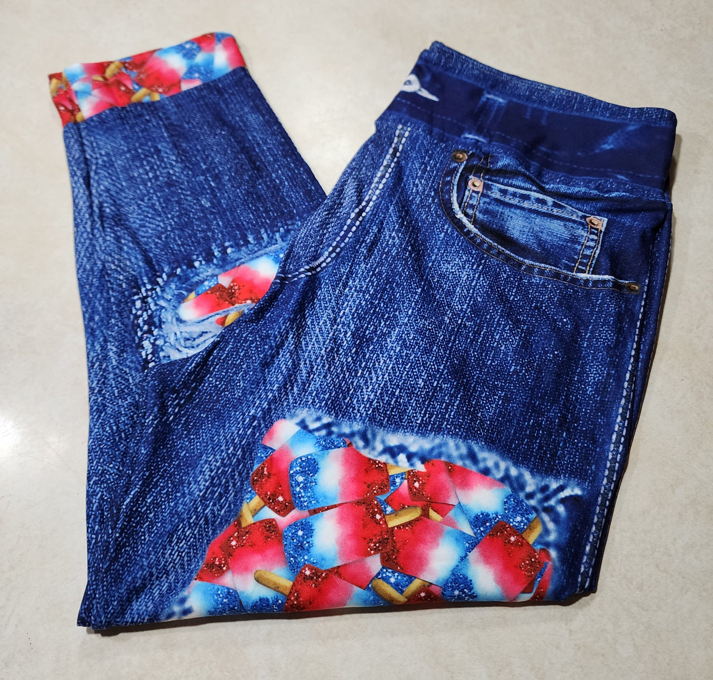 Sparkle Bomb Popsicle Faux Denim Capris